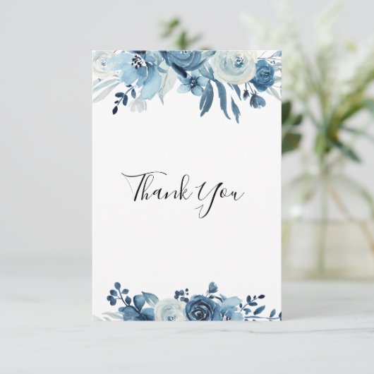 青いフローラのお葬式の礼状 サンキューカード (スタンド正面)