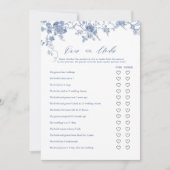 青いフローラのゲームカードの上または下のブライダルシャワー 招待状 (正面)