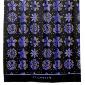 青いフローラのシームレスパパーソナライズされたターン名 シャワーカーテン (正面)