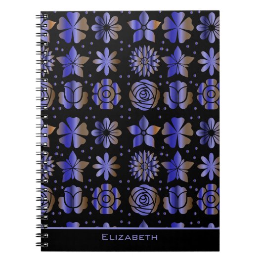 青いフローラのシームレスパパーソナライズされたターン名 ノートブック (正面)
