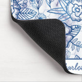 青いフローラのシームレスパパーソナライズされたターン名 マウスパッド (コーナー)