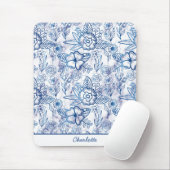 青いフローラのシームレスパパーソナライズされたターン名 マウスパッド (マウス)