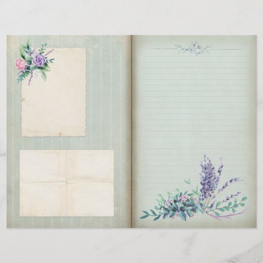 青いフローラのストライプのShabby Journalページ (正面)