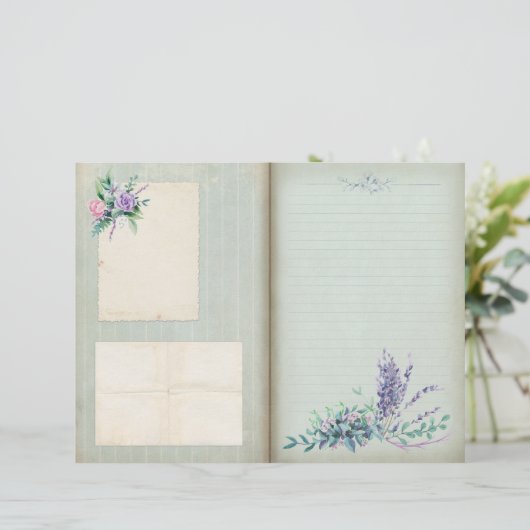 青いフローラのストライプのShabby Journalページ (スタンド正面)