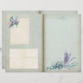 青いフローラのストライプのShabby Journalページ (正面/裏面)