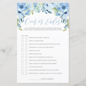 青いフローラの上または下のブライダルシャワーゲーム (正面)