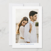 青いフローラの紋章フレーム、書道スクリプト 招待状 (裏面)