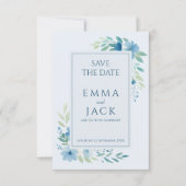 青いフローラの緑のエレガントな結婚式は日付を保存 セーブザデート (正面)