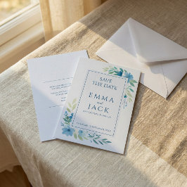 青いフローラの緑のエレガントな結婚式は日付を保存 セーブザデート