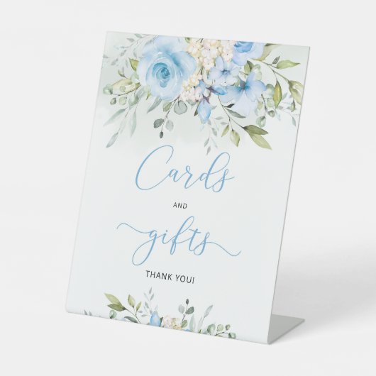 青いフローラの葉のカードとギフト台座のサイン 台座サイン (正面)