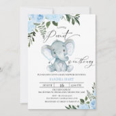 青いフローラの葉エレファントピーナッツ赤ちゃんシャワー 招待状 (正面)