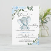 青いフローラの葉エレファントピーナッツ赤ちゃんシャワー 招待状 (スタンド正面)