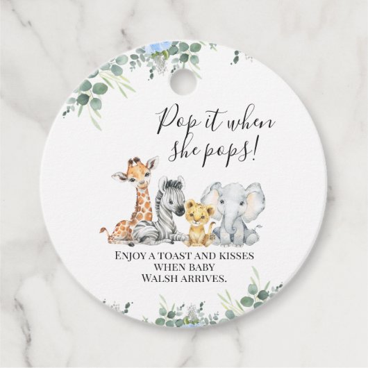 青いフローラの葉サファリベイビーシャワーポップ・アートのIt フェイバータグ (正面)