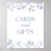 青いフローラの陳腐なカードとギフトサイン ポスター (正面)