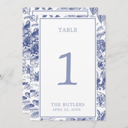 青いフローラのChinoiserieテーブル番号 (正面/裏面)