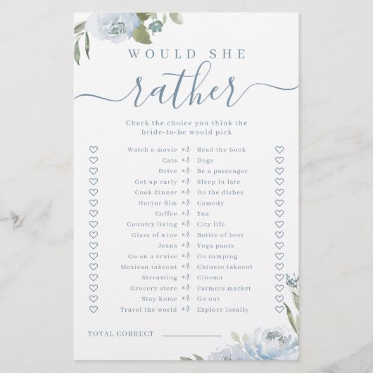 青いフローラは彼女はむしろブライダルシャワーゲーム (正面)