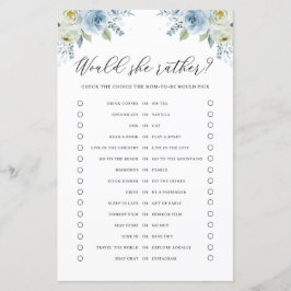 青いフローラは彼女はむしろ赤ちゃんシャワーゲームカード