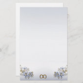 青いフローラひな形金ゴールドのリンクハート 便箋 (正面/裏面)