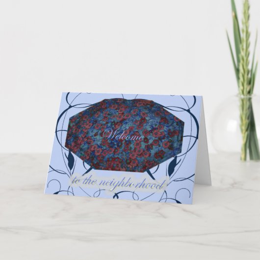 青いフローラようこそ近所のカード 案内状 (正面)