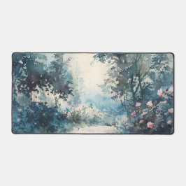 青いフローラをテーマにした デスクマット