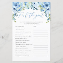 青いフローラを見つけるゲストブライダルシャワーゲームboho