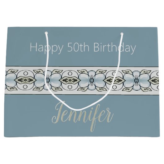 青いフローラアクセント ラージペーパーバッグ (正面)