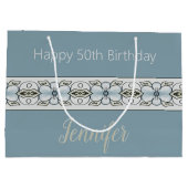 青いフローラアクセント ラージペーパーバッグ (裏面)