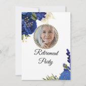 青いフローラエレガント写真の退職パーティー 招待状 (裏面)