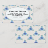 青いフローラオンホワイト母ヘルパー コーリングカード (正面/裏面)