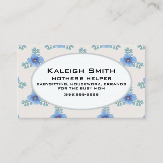 青いフローラオンホワイト母ヘルパー コーリングカード (正面)