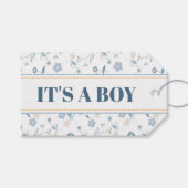 青いフローラカスタマイズ可能な男の子シャワー ギフトタグ (正面(横))