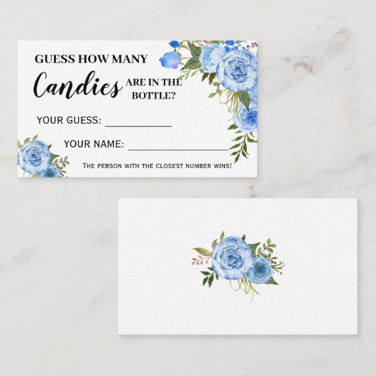 青いフローラキャンディの数ベビーシャワーゲームカード プレイスカード (正面/裏面)