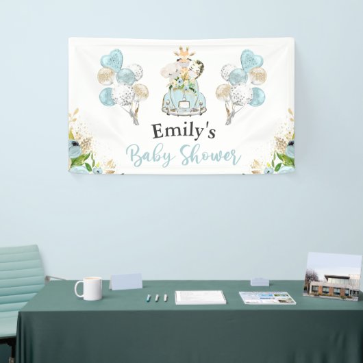 青いフローラサファリ動物がベビーシャワーで運転 横断幕 (トレードショー)