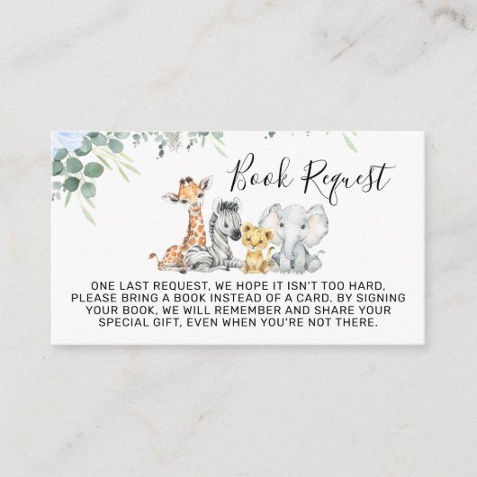 青いフローラサファリ動物ブックリクエストの挿入 エンクロージャーカード (正面)
