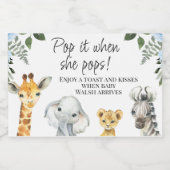 青いフローラサファリ動物ベビーシャワーポップ・アートのIt スパークリングワインラベル (シングルラベル)