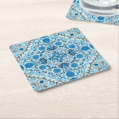 青いフローラタイル スクエアペーパーコースター (アングル)