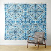 青いフローラタイル タペストリー (インサイチュ(横))