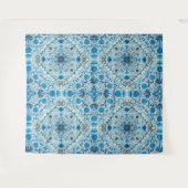 青いフローラタイル タペストリー (正面(横))