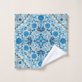 青いフローラタイル バスタオルセット (ウォッシュタオル)