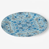 青いフローラタイル ペーパープレート (アングル)