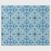 青いフローラタイル ラッピングペーパー (フラット)