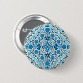 青いフローラタイル 缶バッジ (正面&裏面)