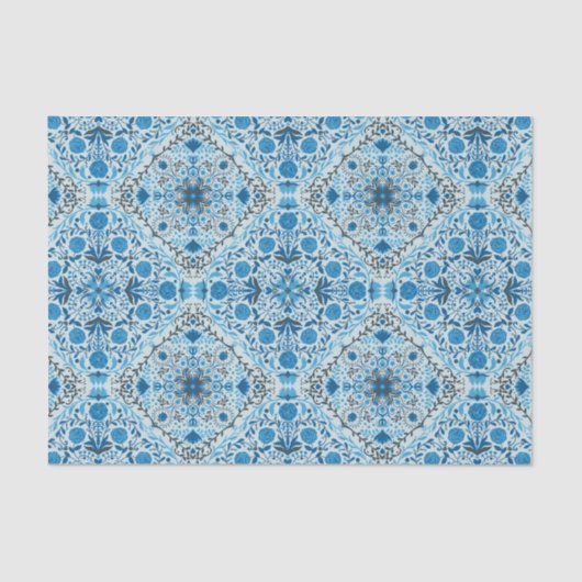 青いフローラタイル 薄葉紙 (正面)