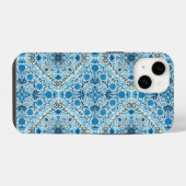 青いフローラタイル iPhoneケース (裏面横)