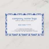 青いフローラダマスクの白 名刺 (裏面)