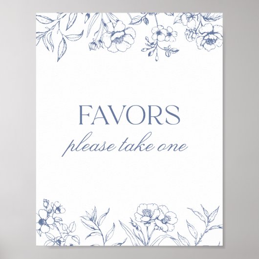 青いフローラチノイスリーベビーシャワーの好意サイン ポスター (正面)