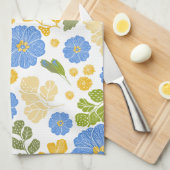 青いフローラデザイナー キッチンタオル (四つ折り)