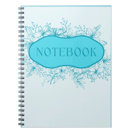 青いフローラノートブックカバー ノートブック (正面)