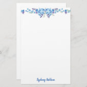 青いフローラノート紙 便箋 (正面/裏面)