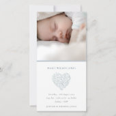 青いフローラハート写真ベビー誕生発表 サンキューカード (正面)